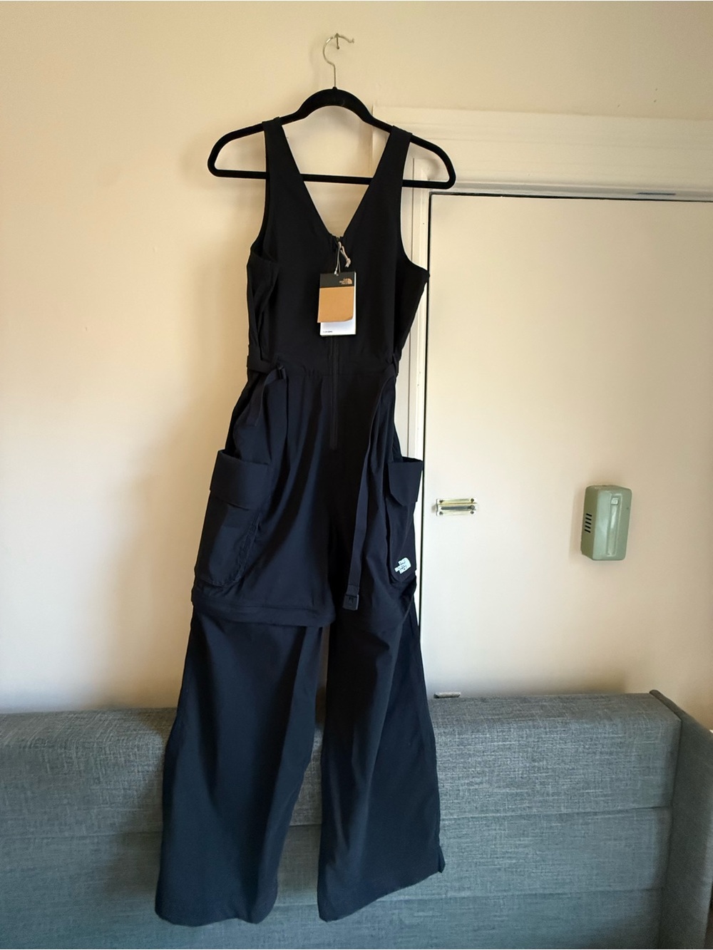 The North Face Black Wide-Leg Utility Romper with Cargo Pockets